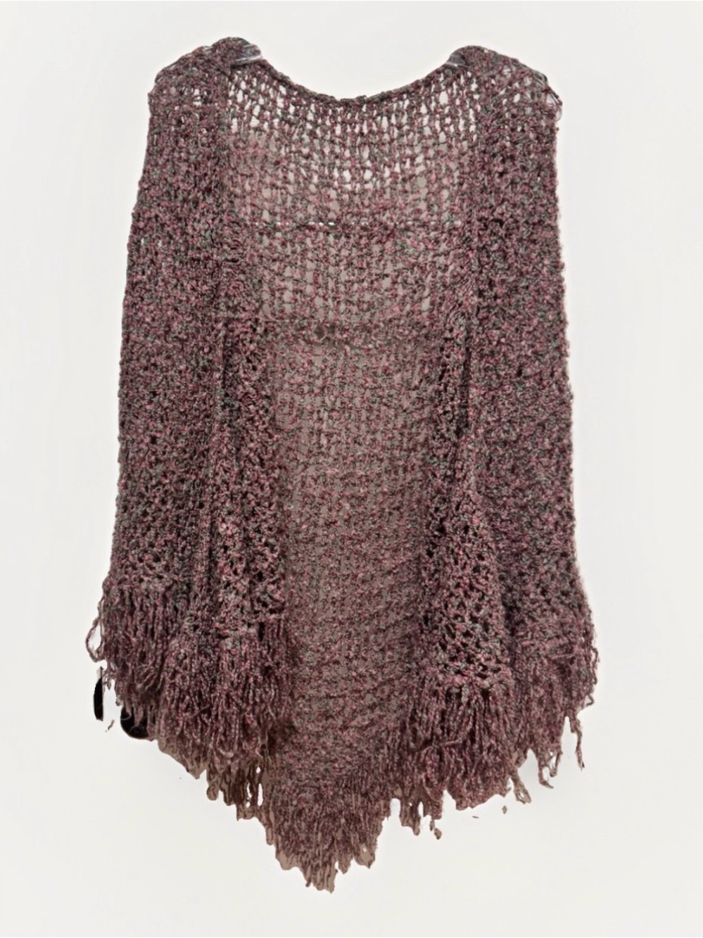 Hand Crocheted Dusty Rose Shawl Wrap Fringe Boho Cottagecore